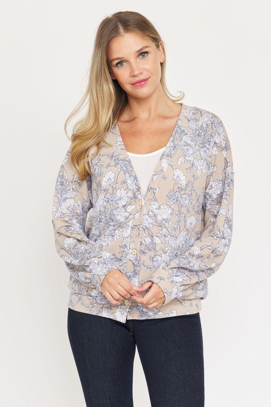 Plus Floral Button Drop Shoulder Cardigan