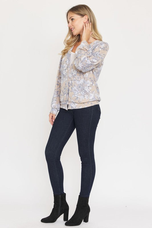 Plus Floral Button Drop Shoulder Cardigan