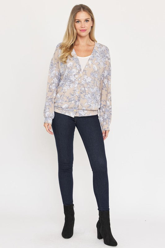 Plus Floral Button Drop Shoulder Cardigan