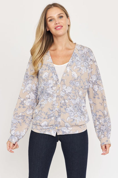 Plus Floral Button Drop Shoulder Cardigan