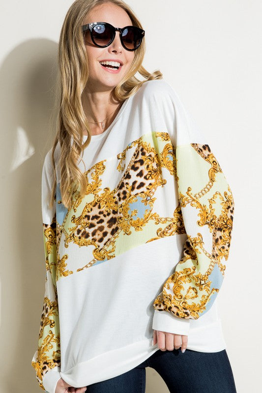 PLUS CHAIN PRINT MIX SWEATSHIRT TOP