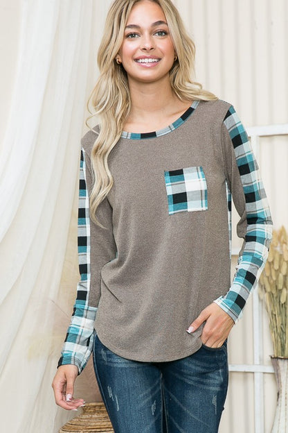 Plaid Print Contrast Pullover