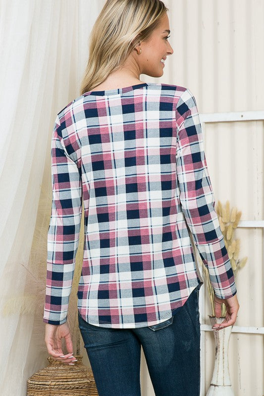 Plaid Print Contrast Pullover