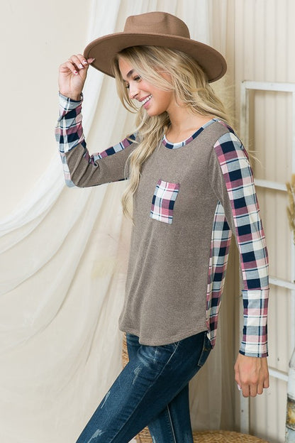 Plaid Print Contrast Pullover