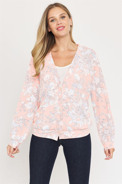 Plus Floral Button Drop Shoulder Cardigan