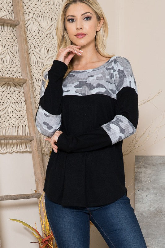 Camouflage Contrast Sweater Knit