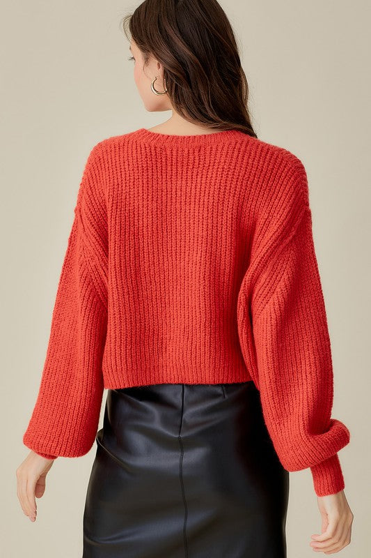 ROUND NECK CROP SWEATER TOP