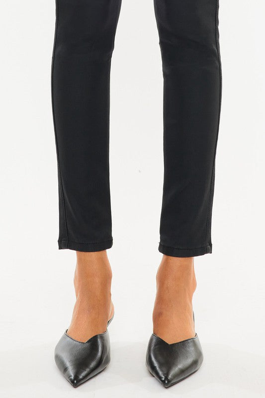 Kan Can USA High Rise Black Coated Ankle Skinny Jean-KC6341ABK