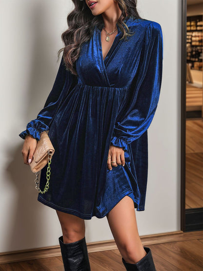 Ruched Surplice Long Sleeve Mini Dress