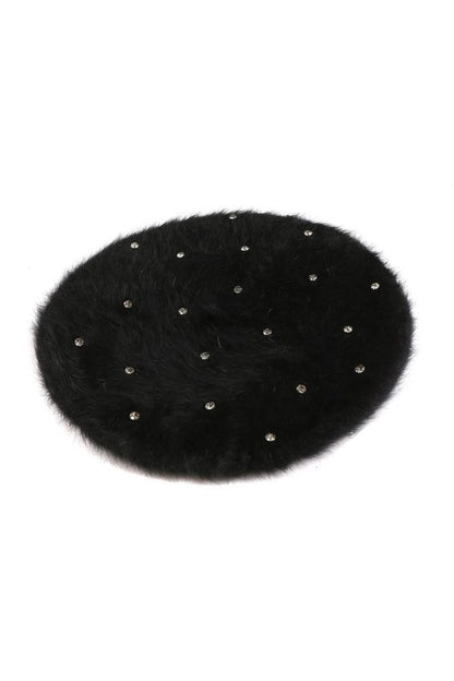 RHINESTONE FAUX FUR BERET