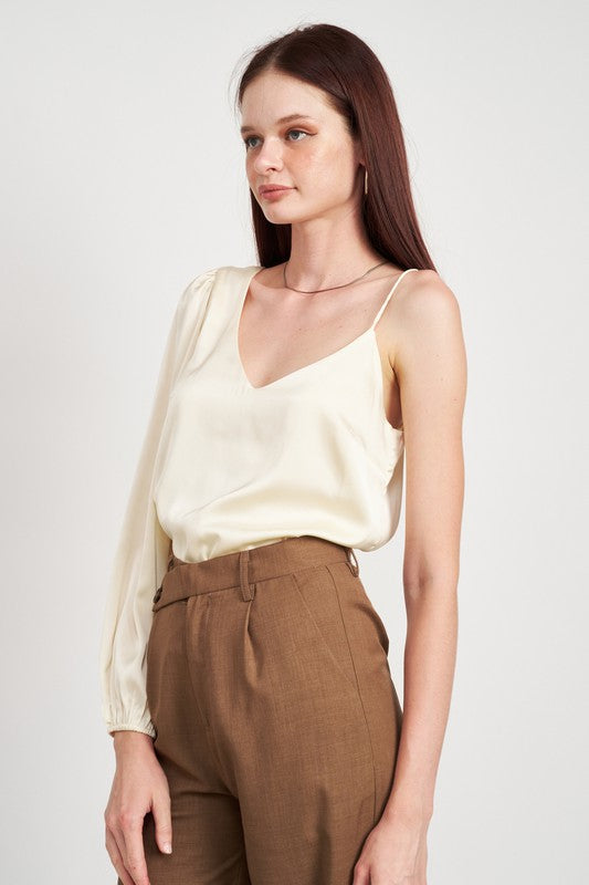 ONE SHOULDER BLOUSE WITH SPAGHETTI STRAP