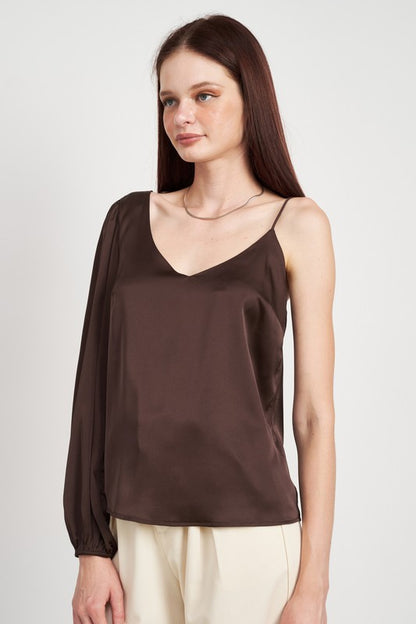 ONE SHOULDER BLOUSE WITH SPAGHETTI STRAP