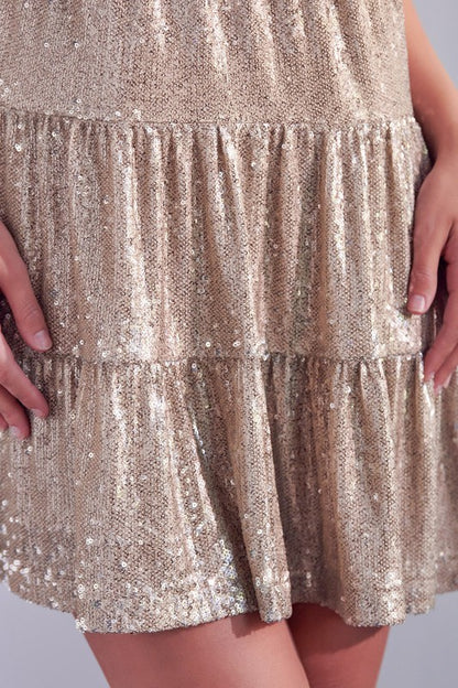 SEQUIN TIERED FLARE DRESS