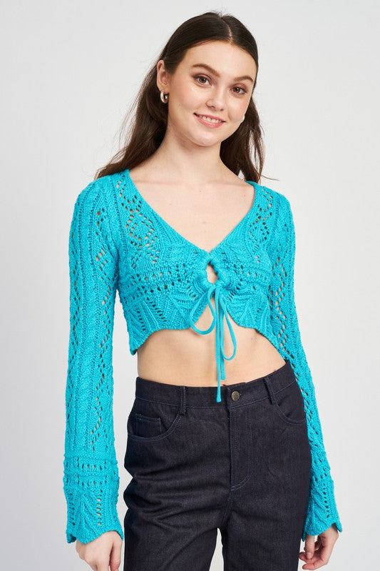 CROCHET CROPPED TOP WITH FRONT TIE