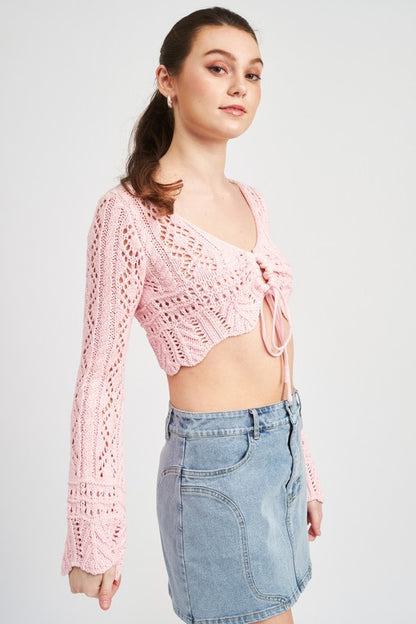 CROCHET CROPPED TOP WITH FRONT TIE