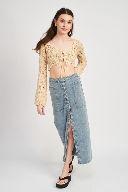 CROCHET CROPPED TOP WITH FRONT TIE