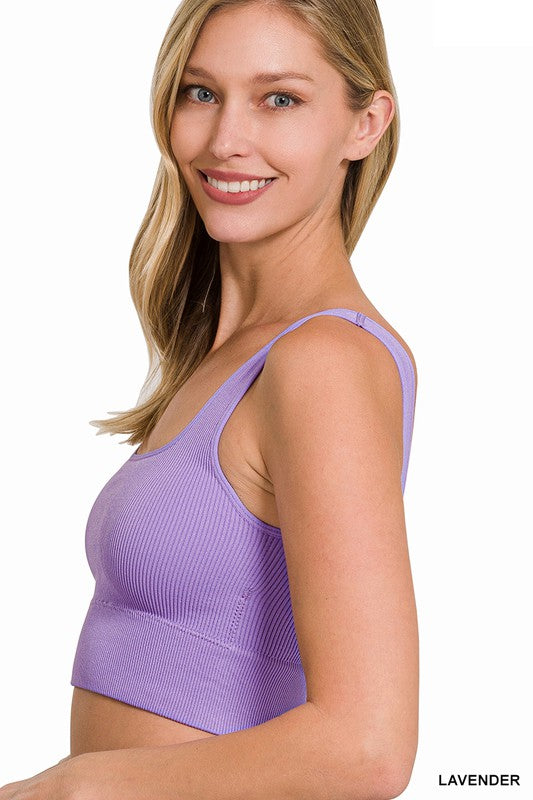 RIBBED SQUARE NECK CROPPED TANK TOP WITH BRA PADS