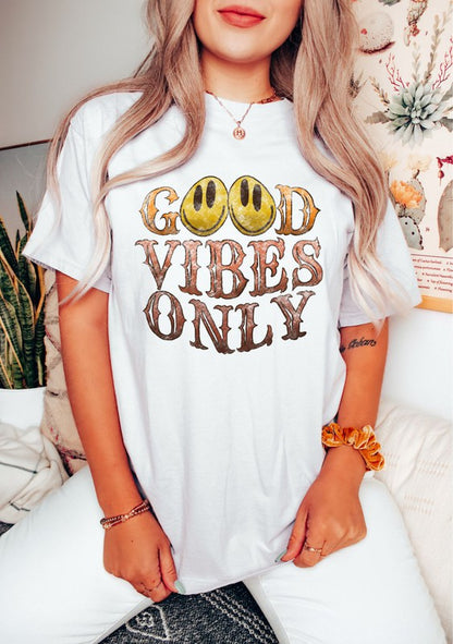 Good Vibes Only Colorful Smiley Comfort Color Tee