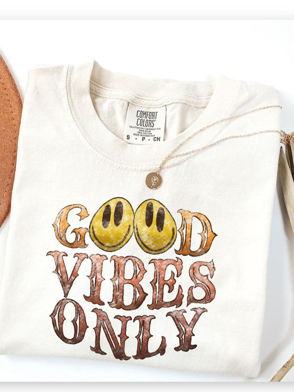 Good Vibes Only Colorful Smiley Comfort Color Tee