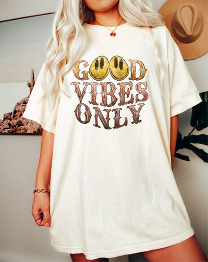 Good Vibes Only Colorful Smiley Comfort Color Tee