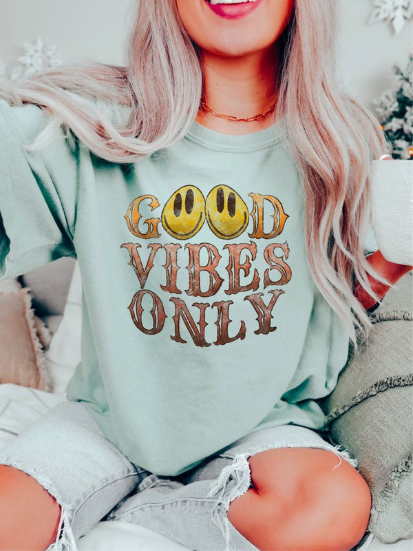 Good Vibes Only Colorful Smiley Comfort Color Tee