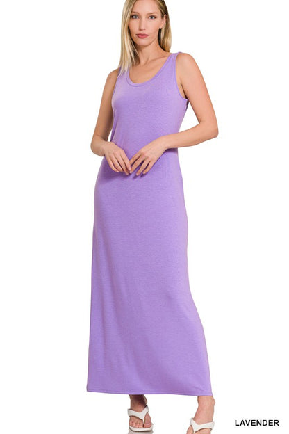 SLEEVESS FLARED SCOOP NECK MAXI DRESS