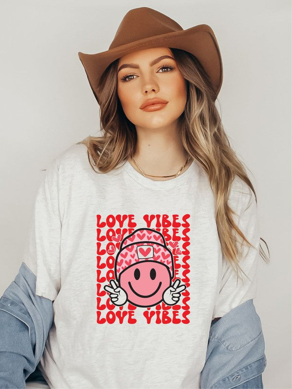 Love Vibes Smiley Face Graphic Tee