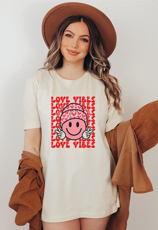 Love Vibes Smiley Face Graphic Tee