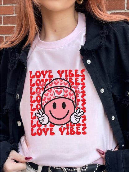 Love Vibes Smiley Face Graphic Tee