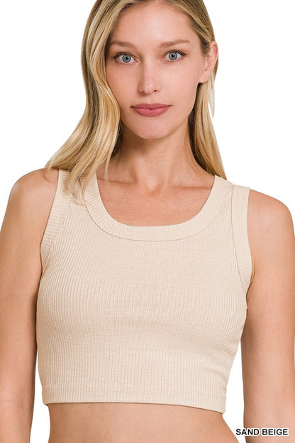 RIBBED SCOOP NECK CROP TANK TOP