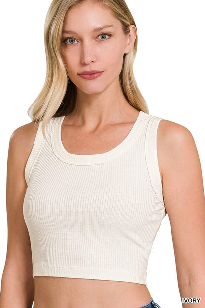 RIBBED SCOOP NECK CROP TANK TOP