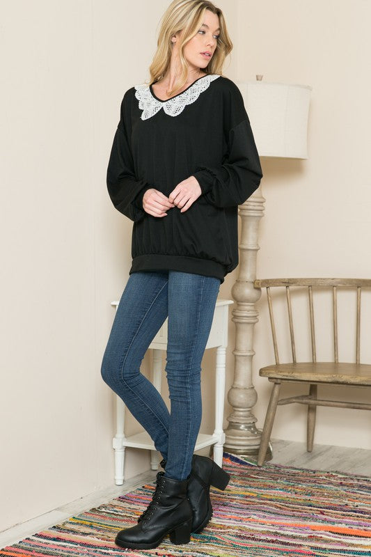 Oversized Lace Collared French Terry Sweatshirt