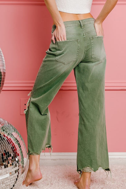 Distressed Vintage Washed Wide Leg Pants