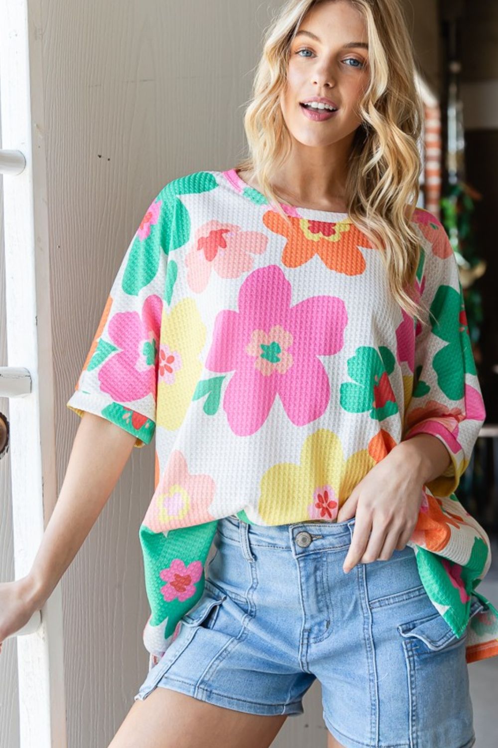 Floral Waffle Oversize T-Shirt