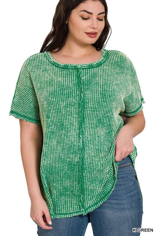 PLUS WASHED BABY WAFFLE SHORT SLEEVE TOP