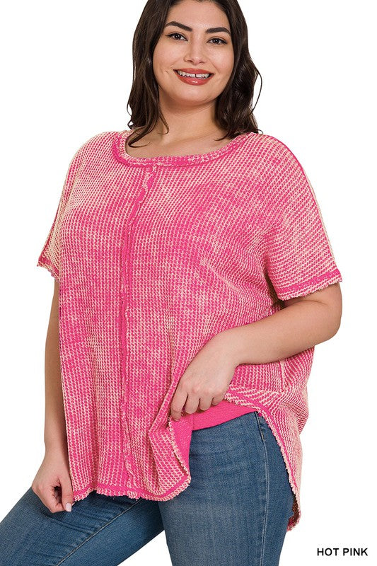 PLUS WASHED BABY WAFFLE SHORT SLEEVE TOP