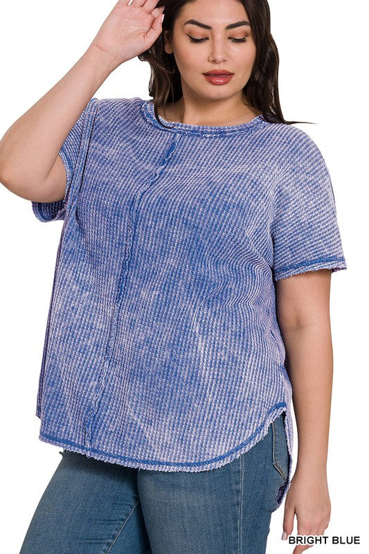 PLUS WASHED BABY WAFFLE SHORT SLEEVE TOP