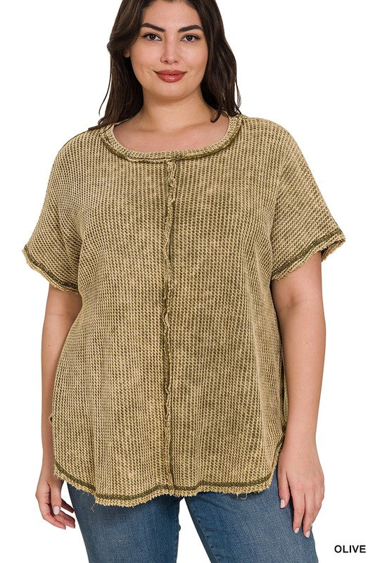 PLUS WASHED BABY WAFFLE SHORT SLEEVE TOP