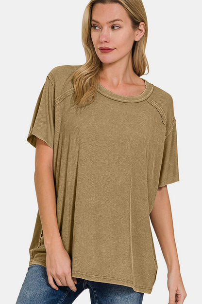 Washed Ribbed Short Sleeve Top