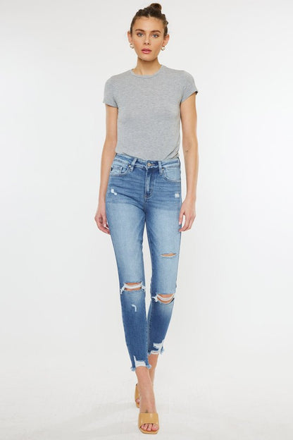 Kan Can USA HIGH RISE FRAY HEM ANKLE SKINNYJEANS