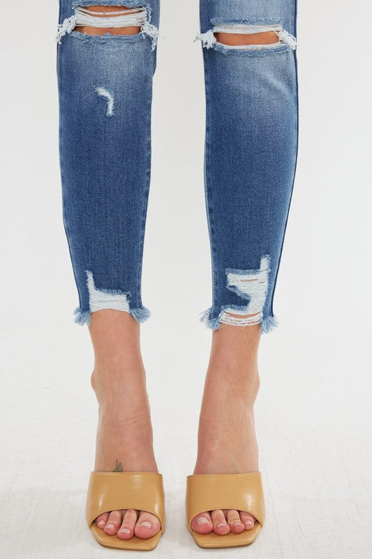 Kan Can USA HIGH RISE FRAY HEM ANKLE SKINNYJEANS