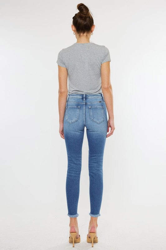 Kan Can USA HIGH RISE FRAY HEM ANKLE SKINNYJEANS