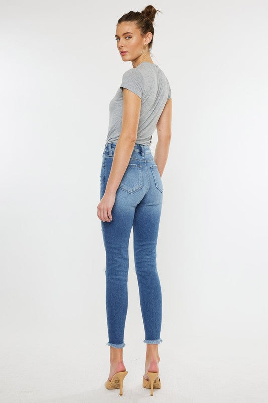 Kan Can USA HIGH RISE FRAY HEM ANKLE SKINNYJEANS