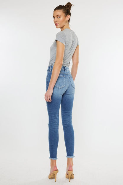 Kan Can USA HIGH RISE FRAY HEM ANKLE SKINNYJEANS