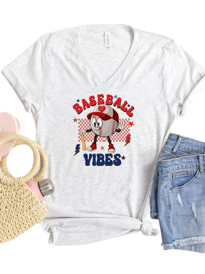 Baseball Vibes V Neck Softstyle Tee