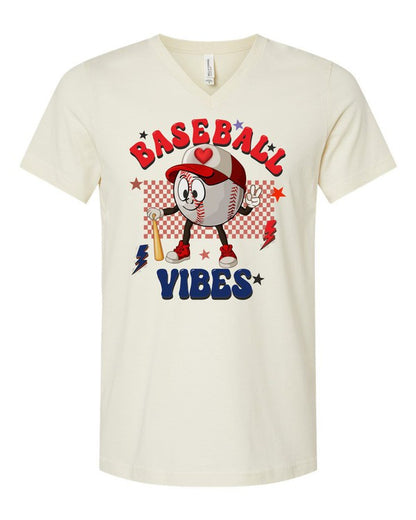 Baseball Vibes V Neck Softstyle Tee