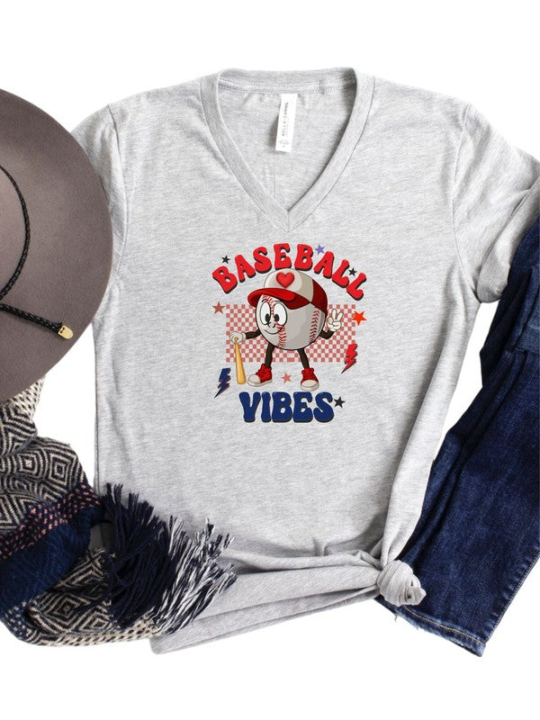 Baseball Vibes V Neck Softstyle Tee