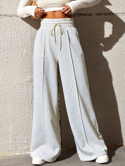 Drawstring Elastic Waist Wide Leg Pants