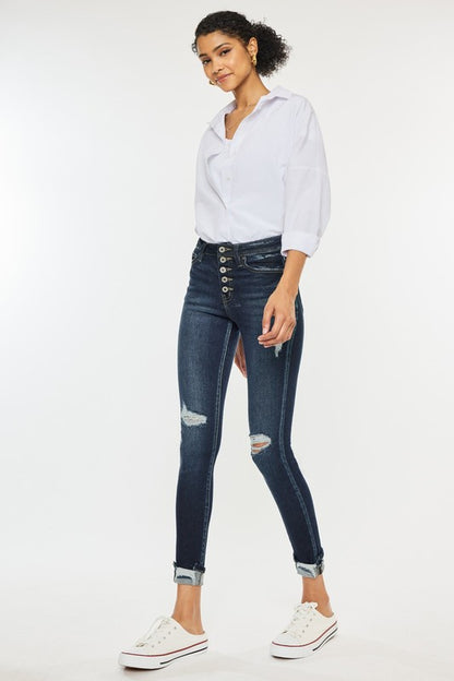 Kan Can USA High Rise Button Down Cuffed Ankle Skinny Jeans