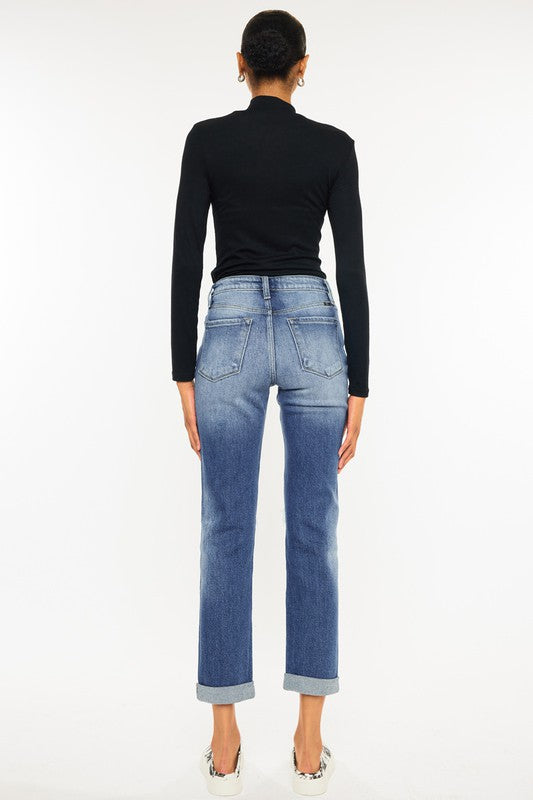 Kan Can USA High Rise Hem Detail Slim Straight Jeans